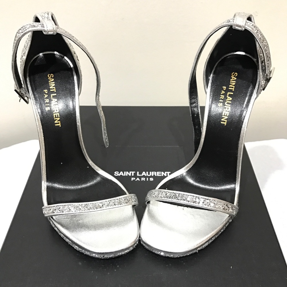 Saint Laurent Jane Ankle strap glittery silver