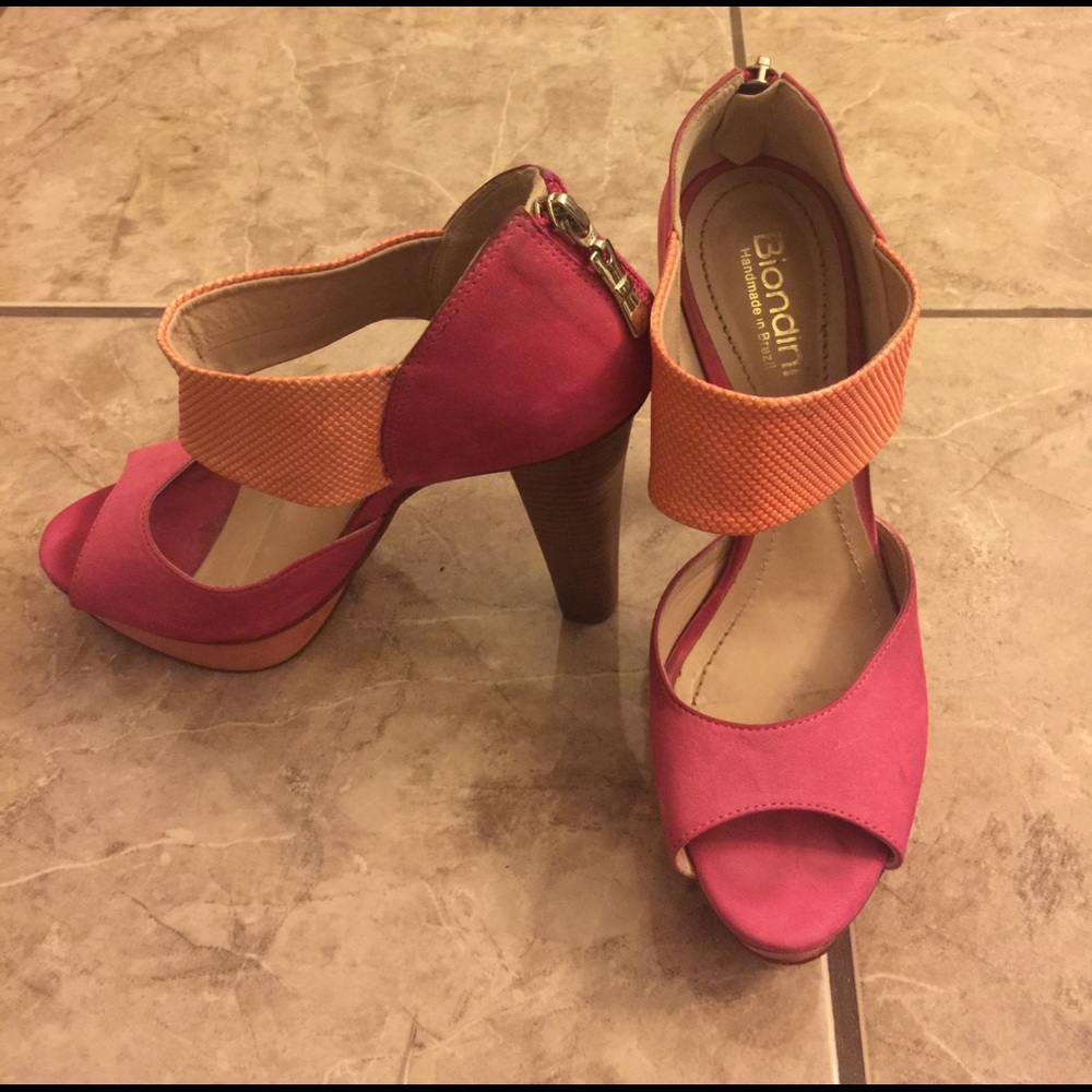 Biondini Zip up heels "Coral Orange and Pink"