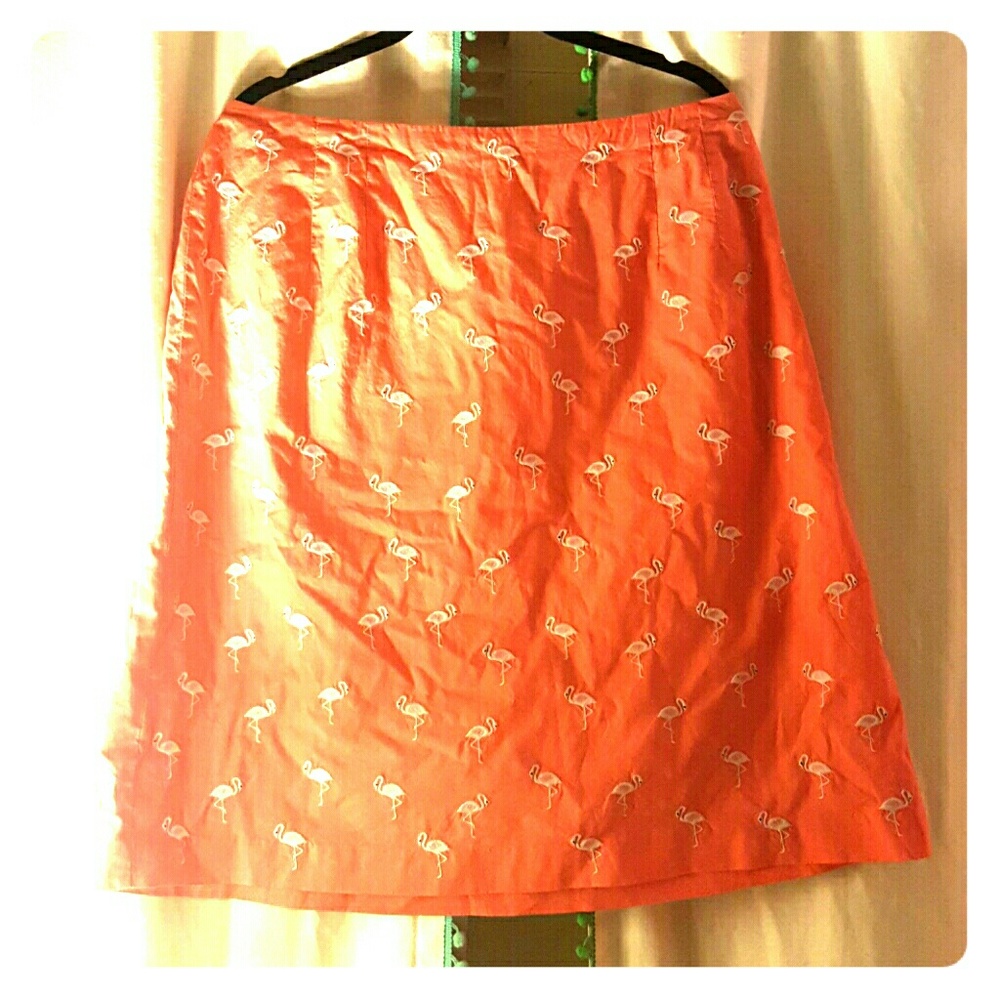 Talbots 14W peach flamingo-embroidered skirt