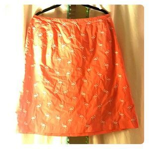 Talbots 14W peach flamingo-embroidered skirt