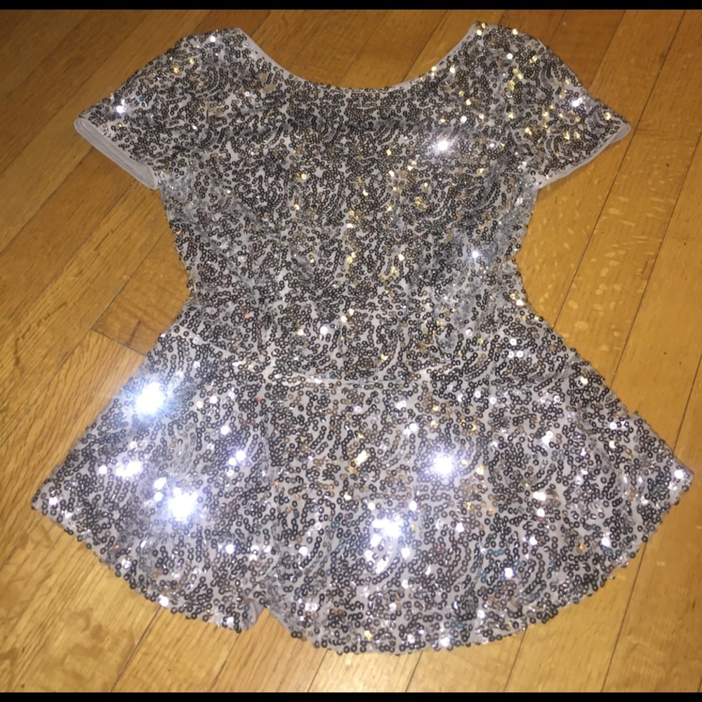 Silver Sequin Peplum Top