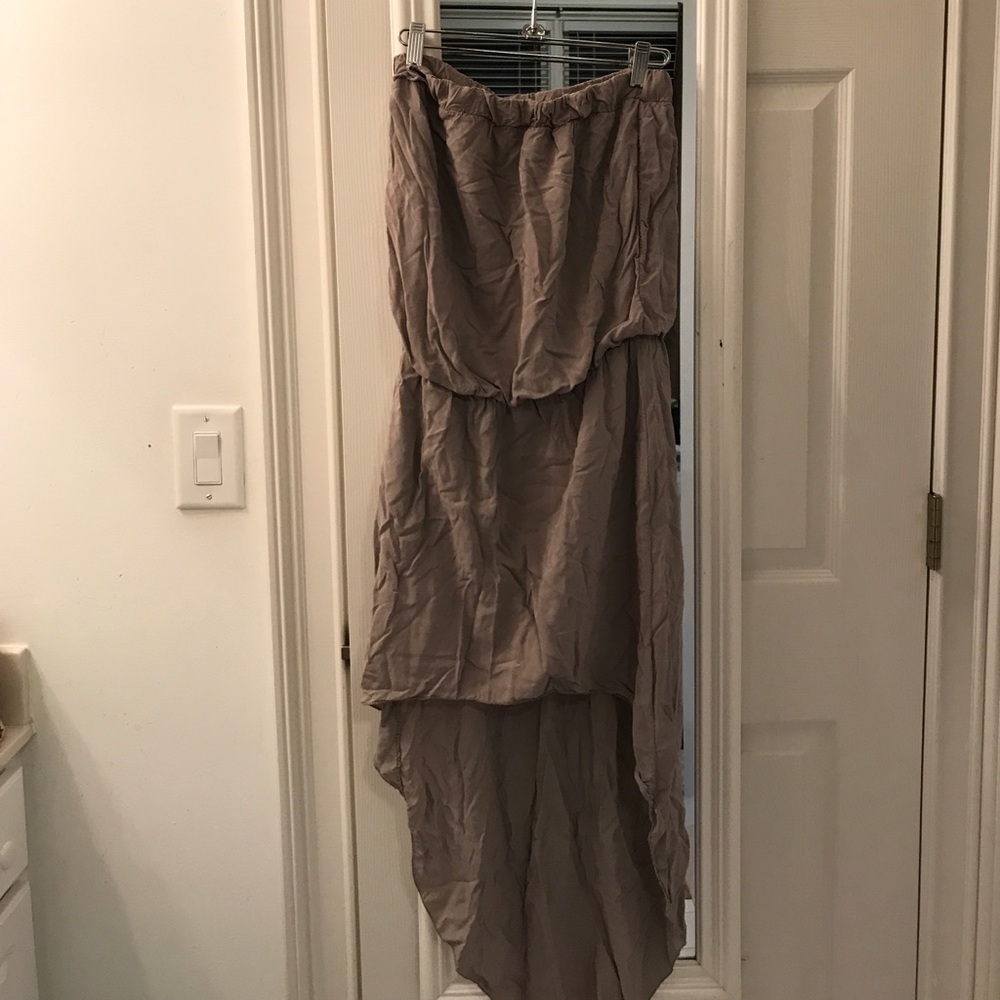 Beige Short to long strapless dress