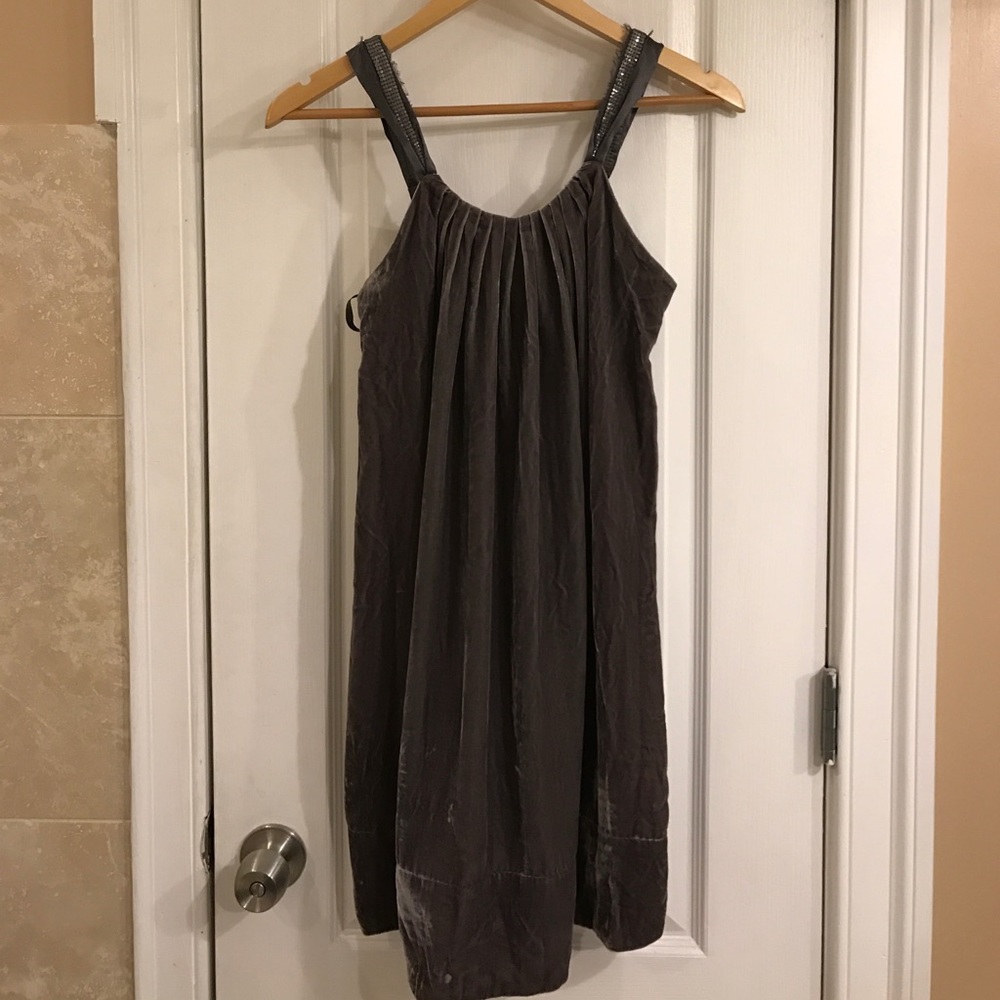 Velvet grey babydoll dress with sparkly straps