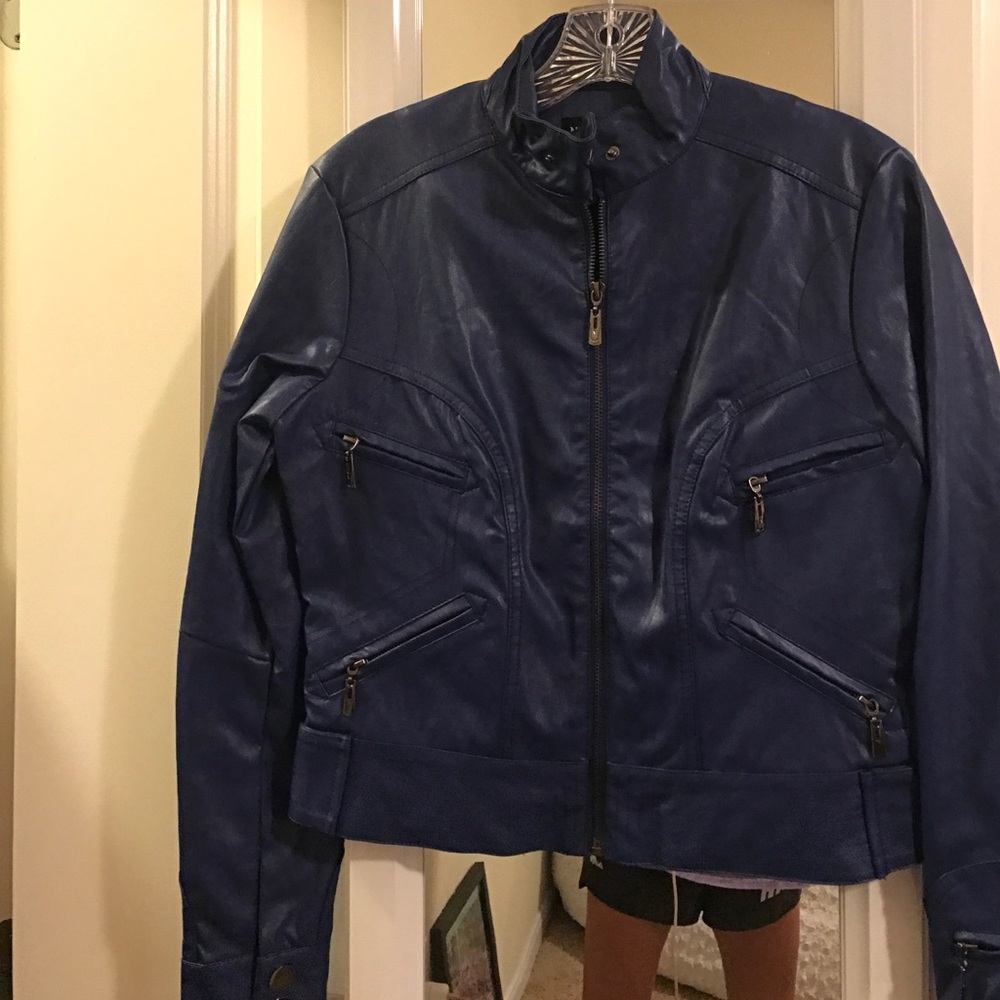 Blue leather jacket