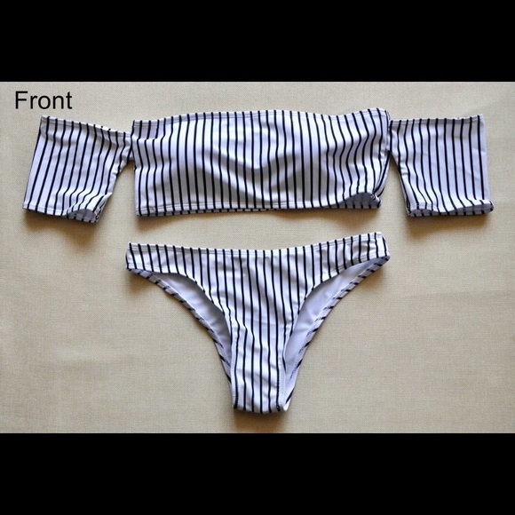 Stripe Off Shoulder Bikini - Picture 2 of 6