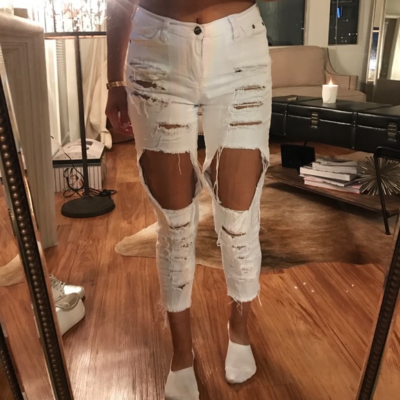 Denim - No brand white ripped jeans size S