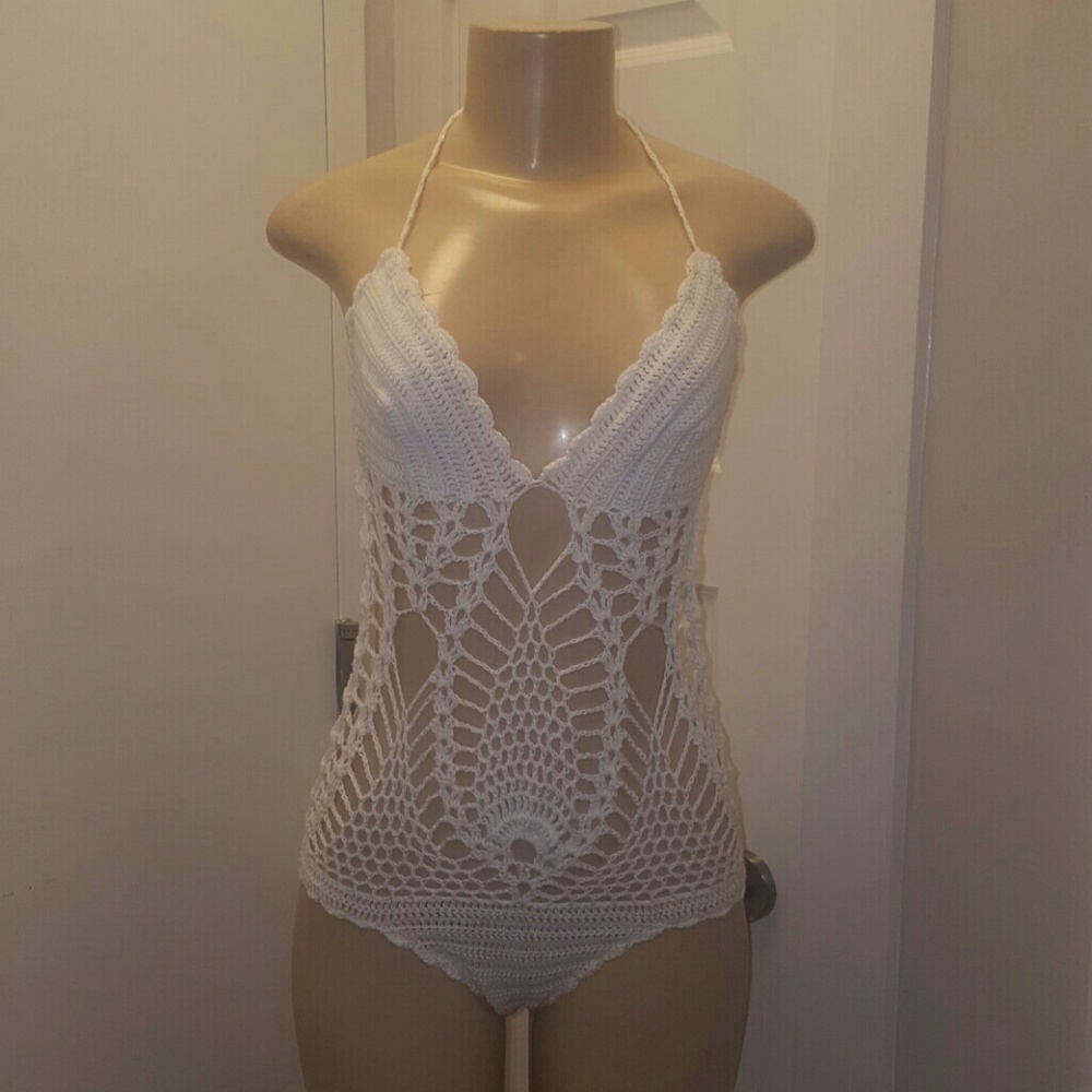 SALE New White cream crochet monokini one piece - Picture 2 of 4