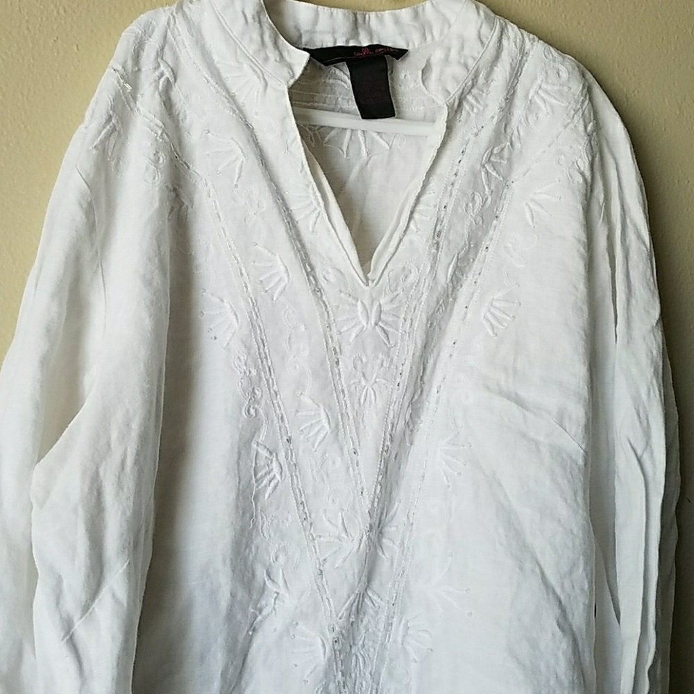 Beaded & Embroidered linen tunic top