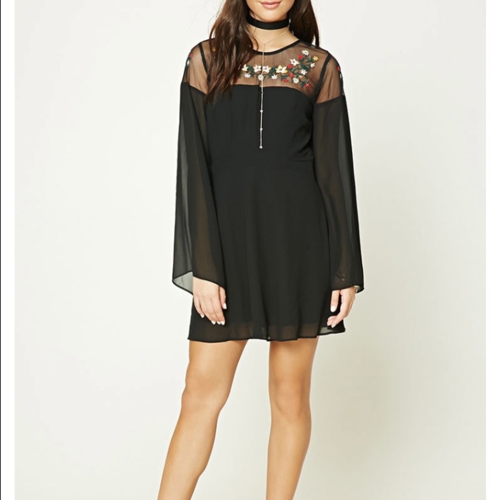 Black short floral embroidered dress