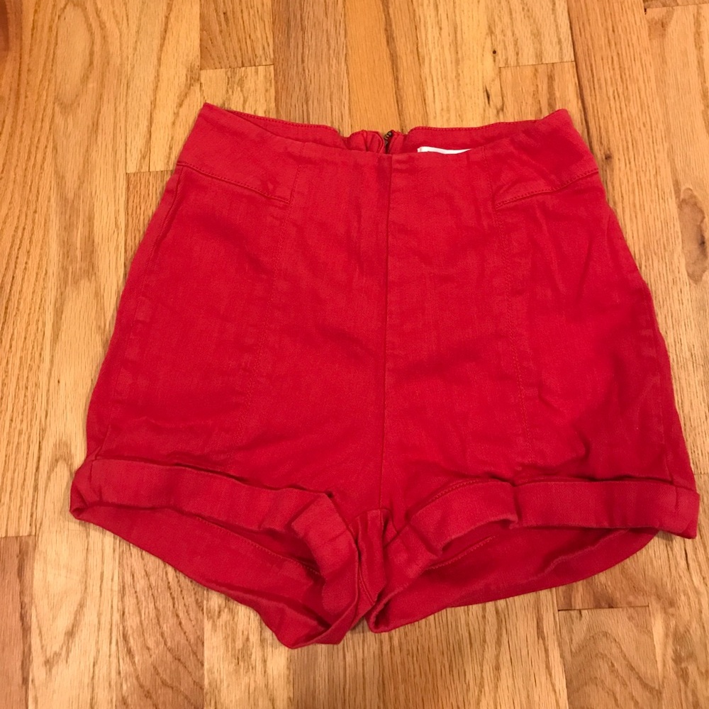 red high wasted shorts