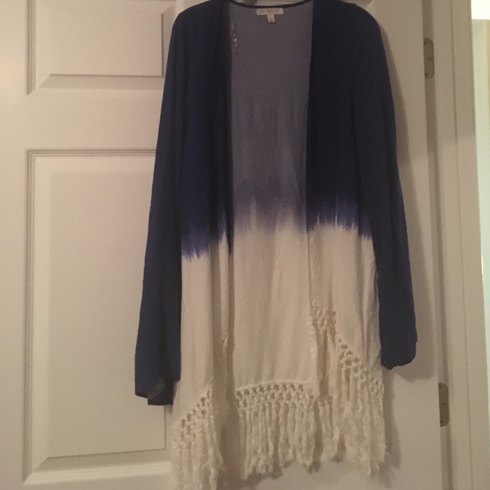 Blue and white cardigan