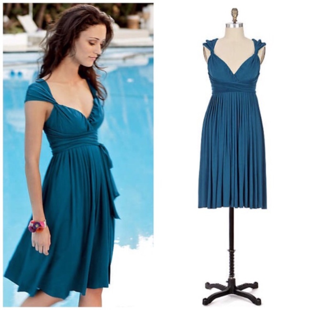 Teal Anthropologie midi dress