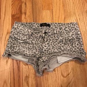 gray cheetah print mini jean shorts