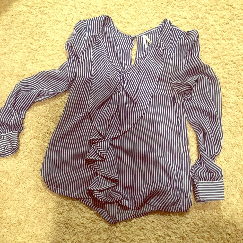 Blue and white ruffle blouse