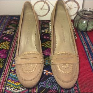 Jack Rogers Beige Tan Leather Wooden Heels