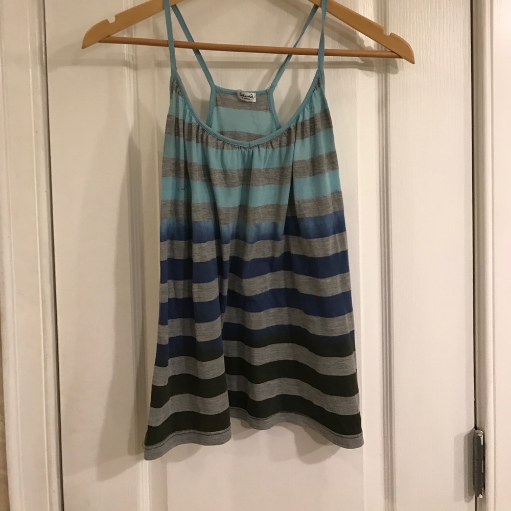 Blue/green ombré and grey spaghetti strap shirt