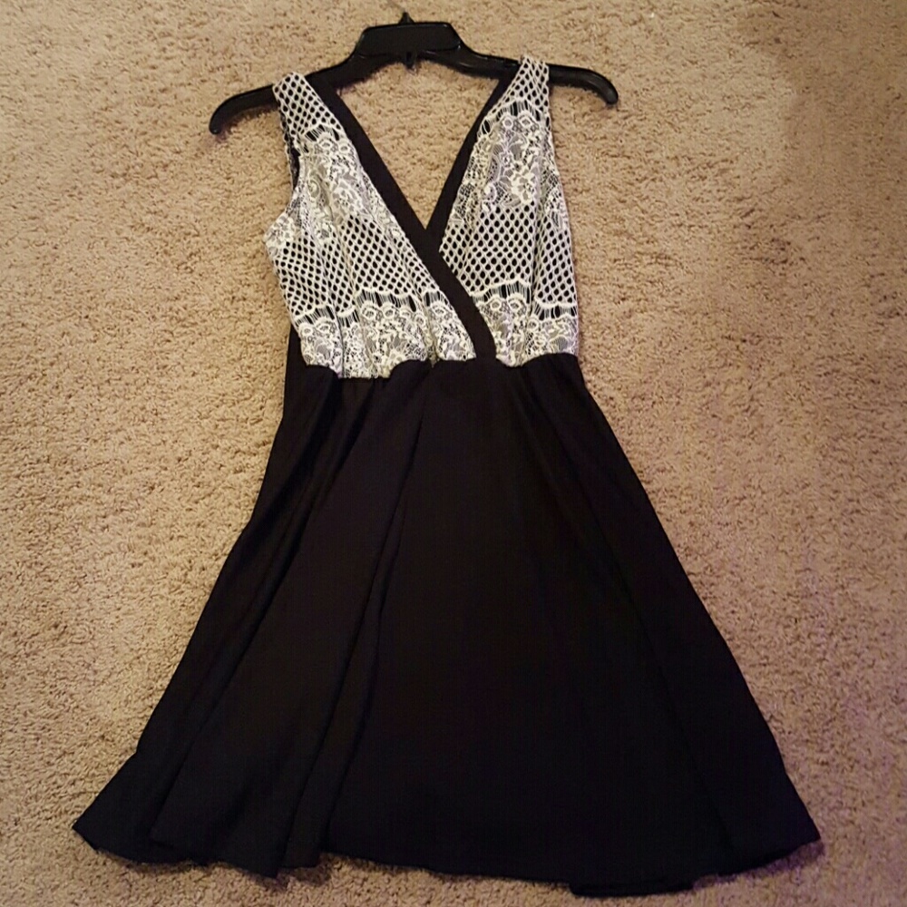 Black and White Lace Accent Dress