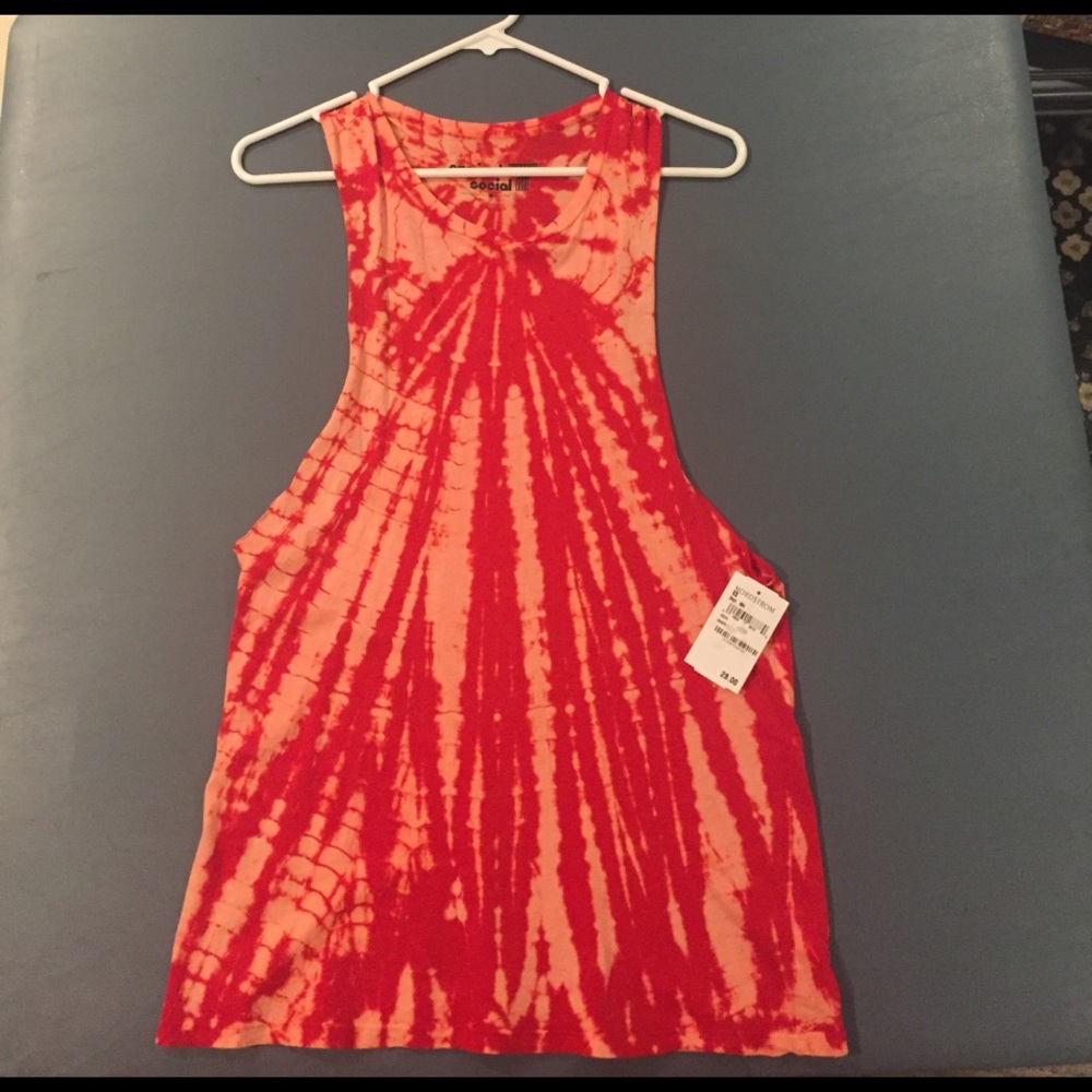 NWT, never worn, red tie dye muscle tee tank.