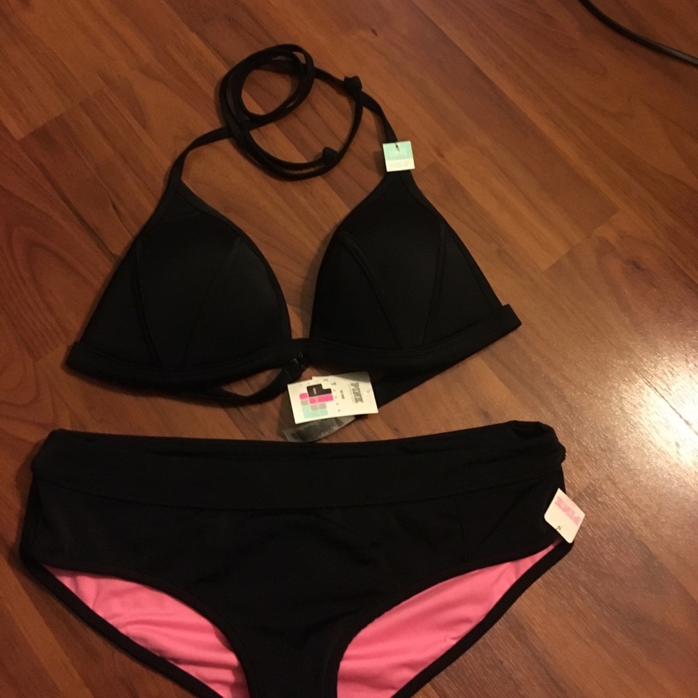 pink push up bathing suit bra & matching bottoms