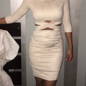 Beige suede dress with cutout detail