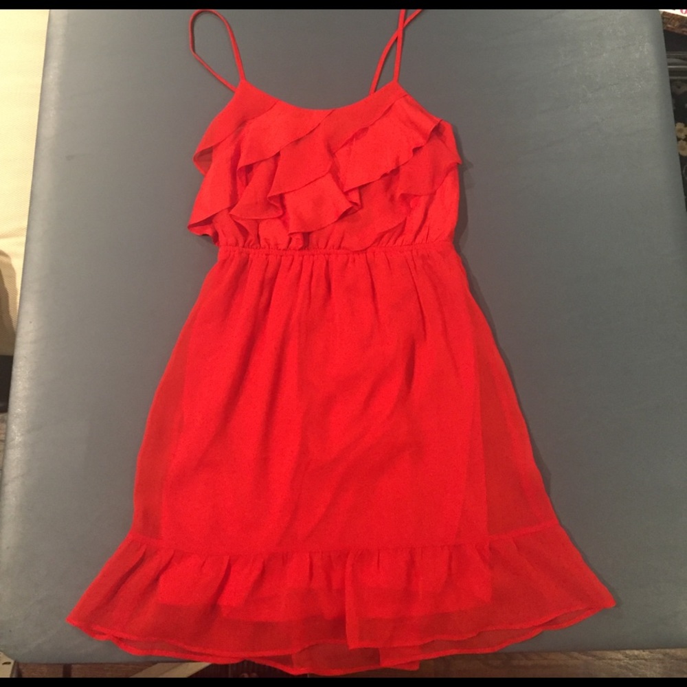 Red American Eagle ruffle dress.