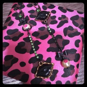 Green Rhinestone and  Lips Earrings