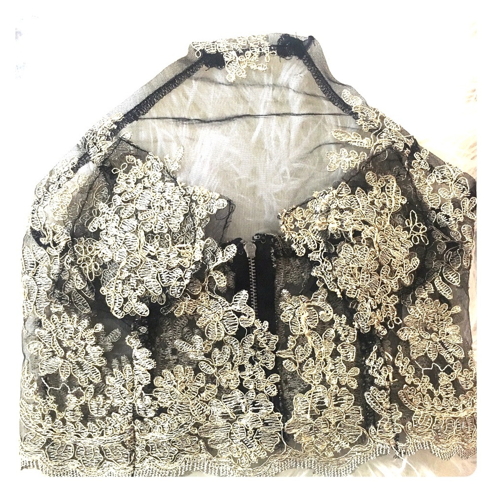 lace/mesh floral embroidered crop top