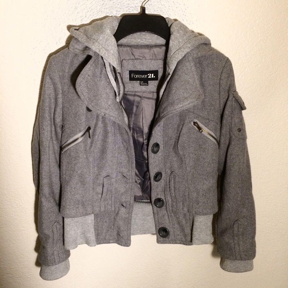 Forever 21 Hooded Mixed Wool Jacket
