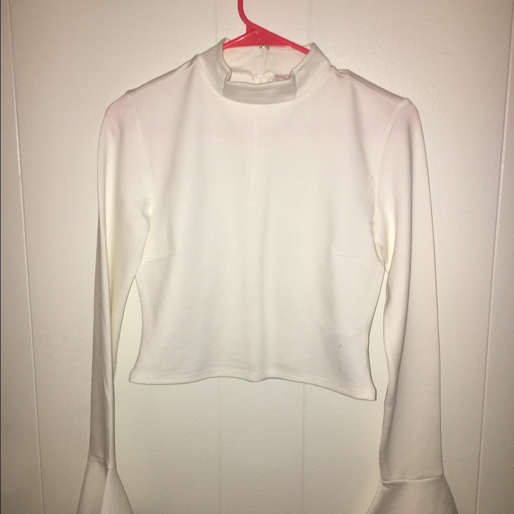White cropped bell sleeve shirt