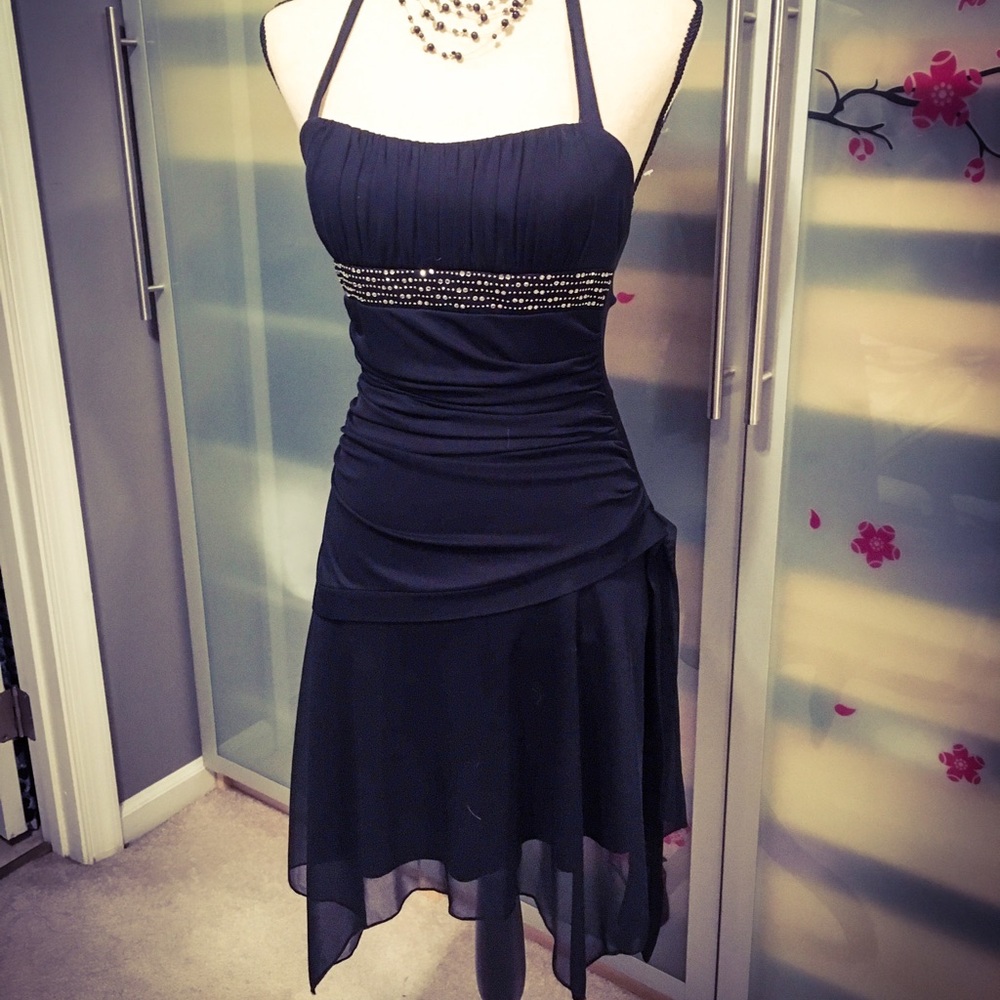 Trixxi Tiered Black Halter Dress ~ Size S Juniors