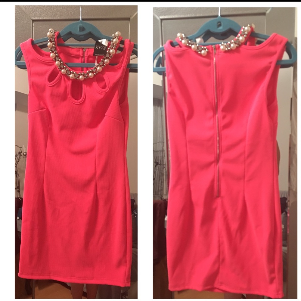 Pink dress with pearl and rhinestone detail