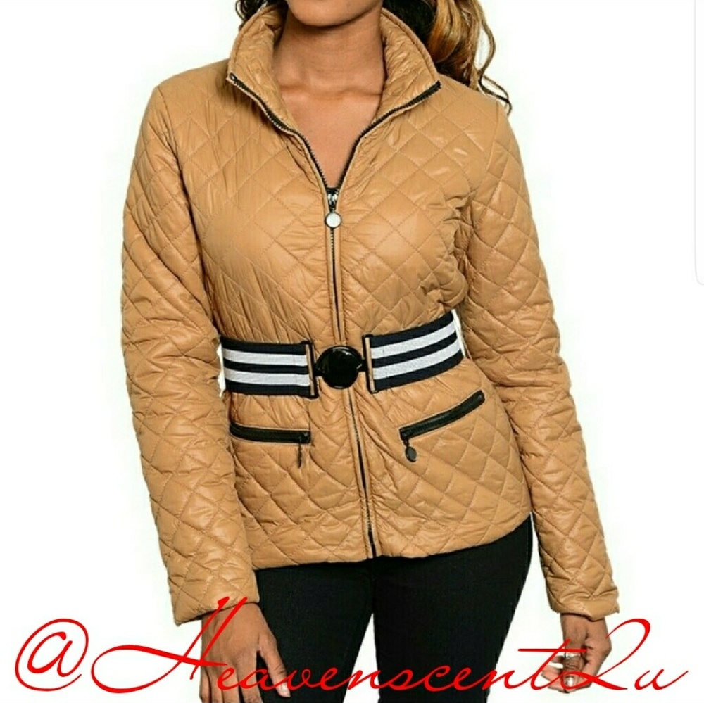 belted quilted jacket in mustard