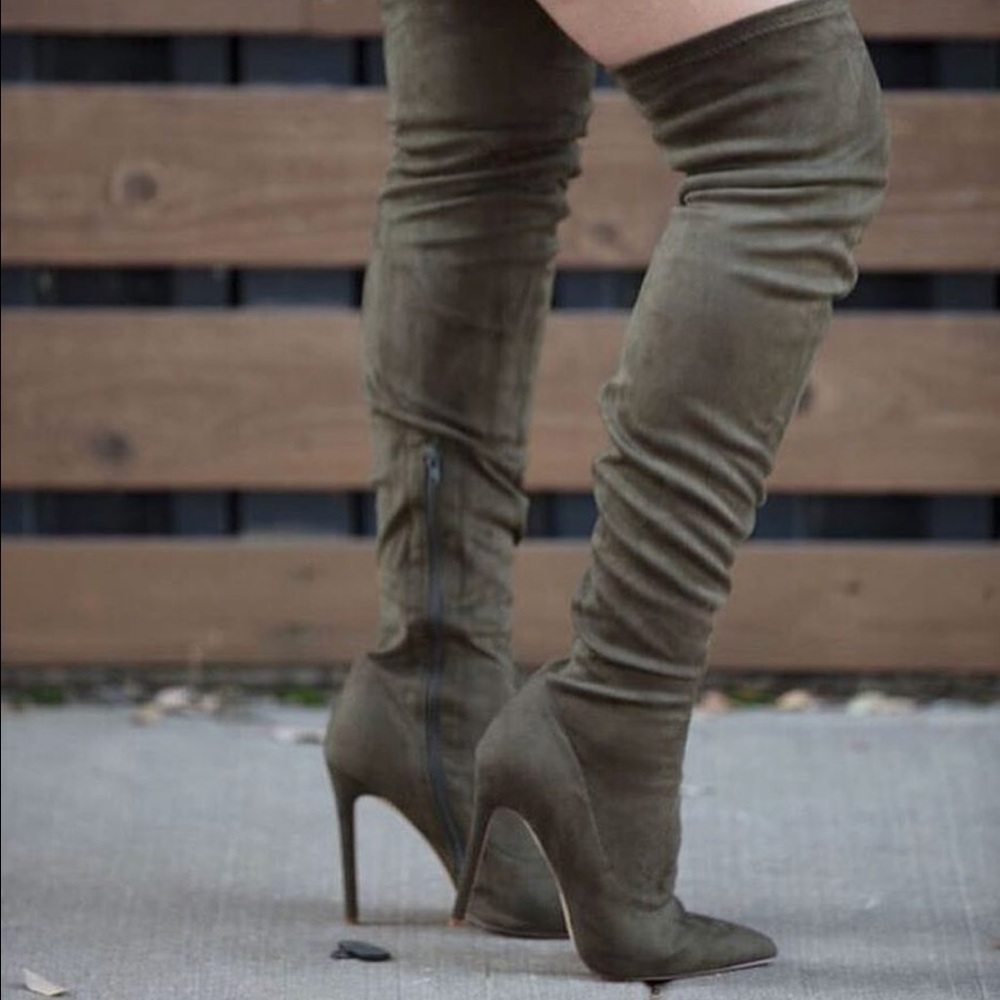 Olive Over The Knee Boots