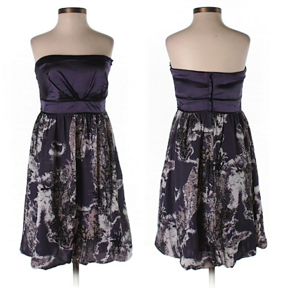 Strapless Purple Tucked Hem Dress