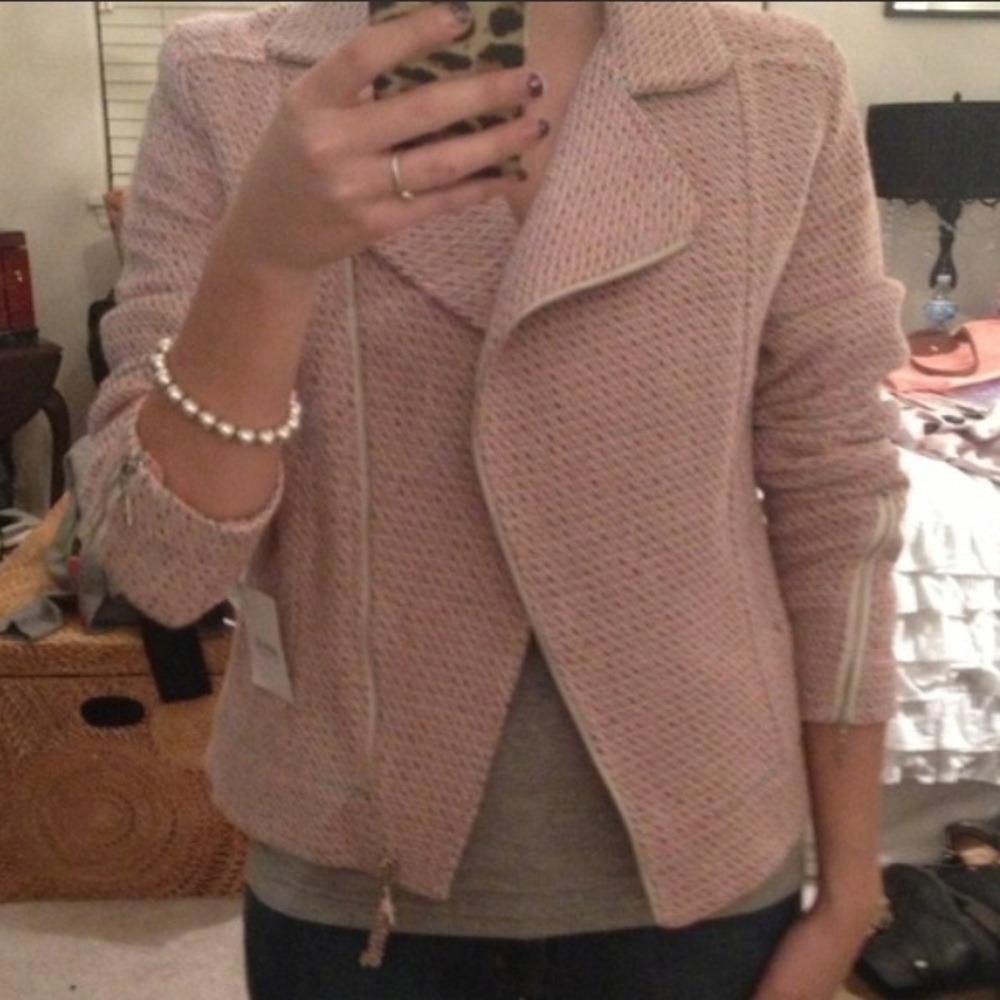 Mng by Mango Neon Pink Tweed Moto Jacket