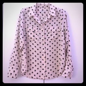 JCrew black and beige polka dot blouse size 8