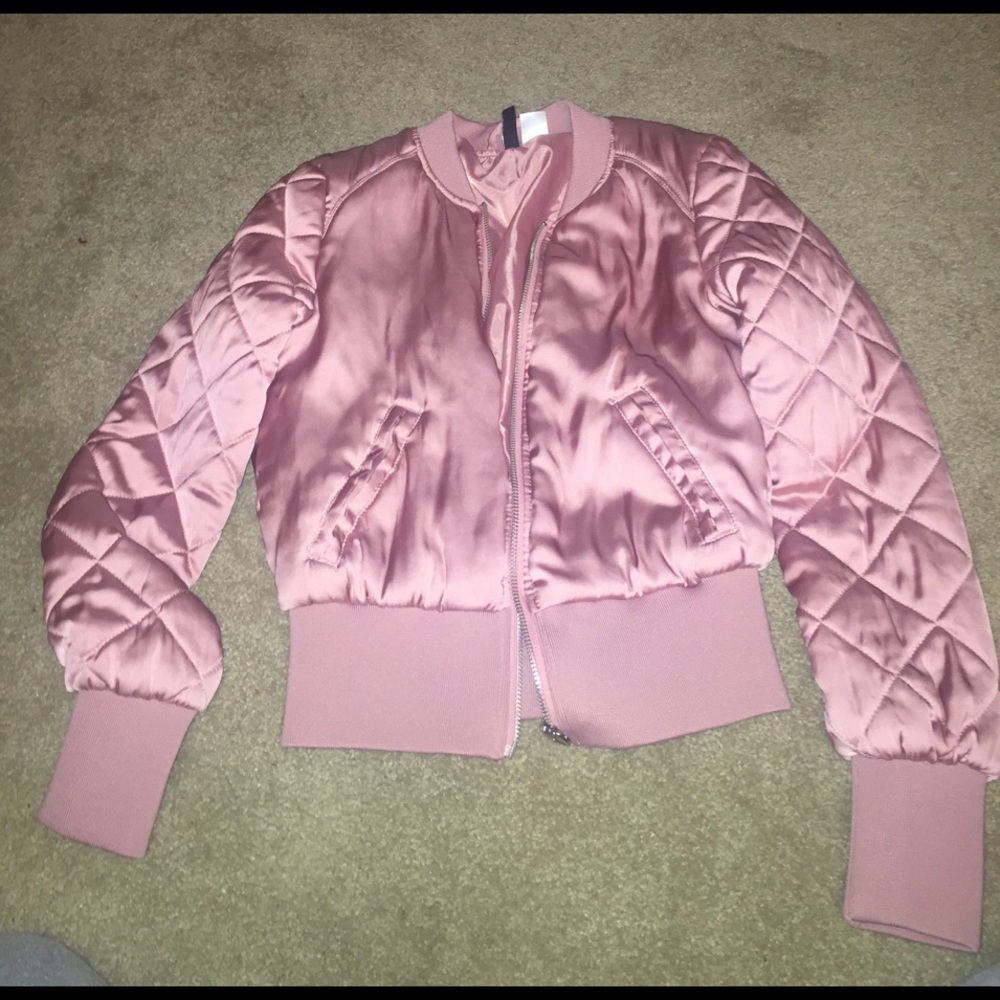 Pink satin bomber