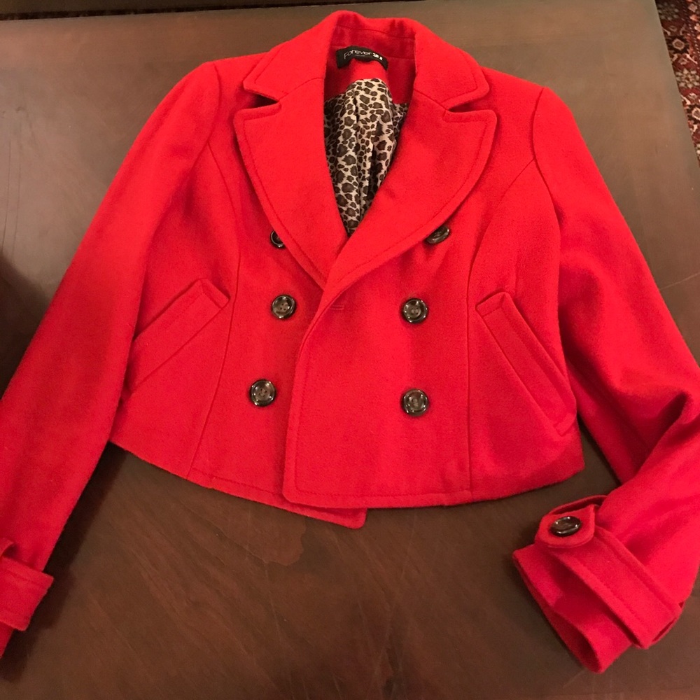 Red cropped peacoat