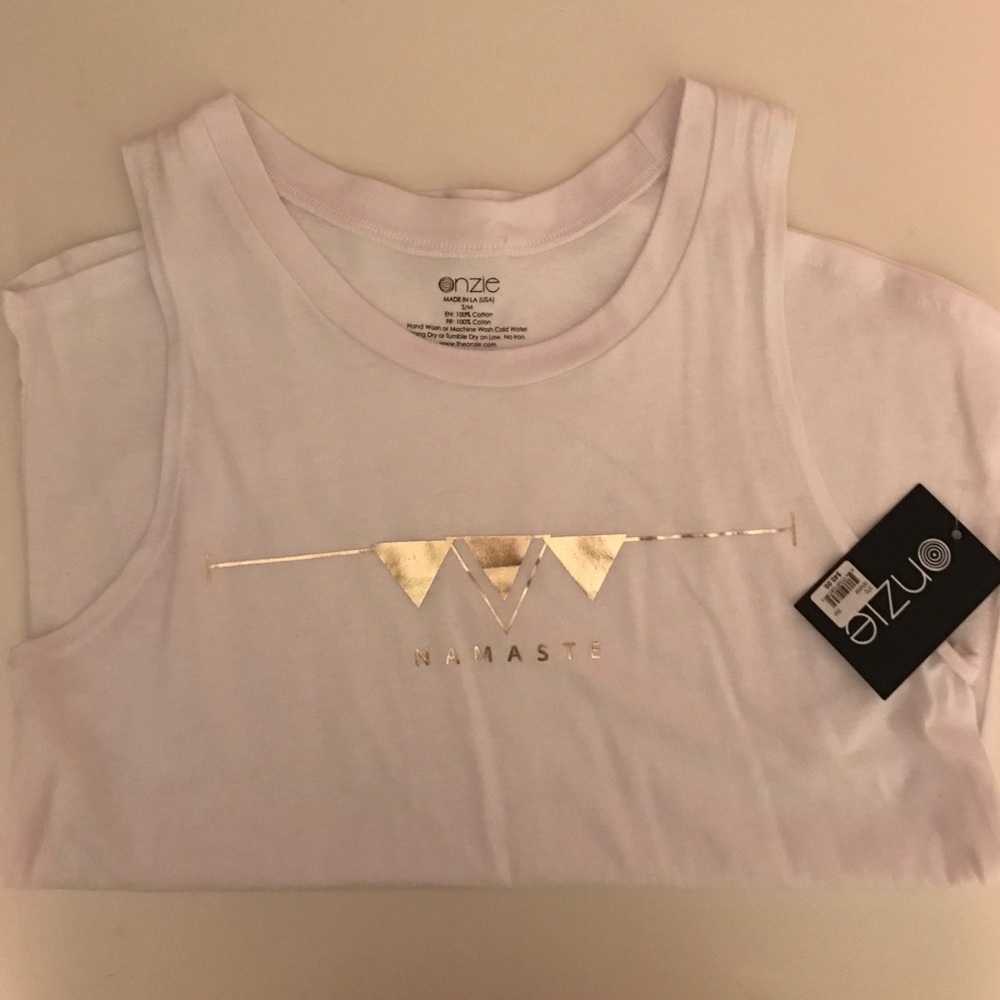 NWT Namaste tank top white and gold foil 😌