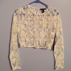 Long sleeve white lace crop top