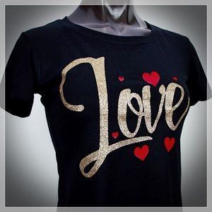 NWOT Love shirt Gold glitter and Red vinyl New