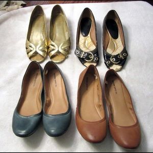 Lot of 4 used shoes. Flats and small heels.