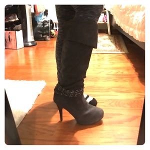 Grey Suede High Heel Boots