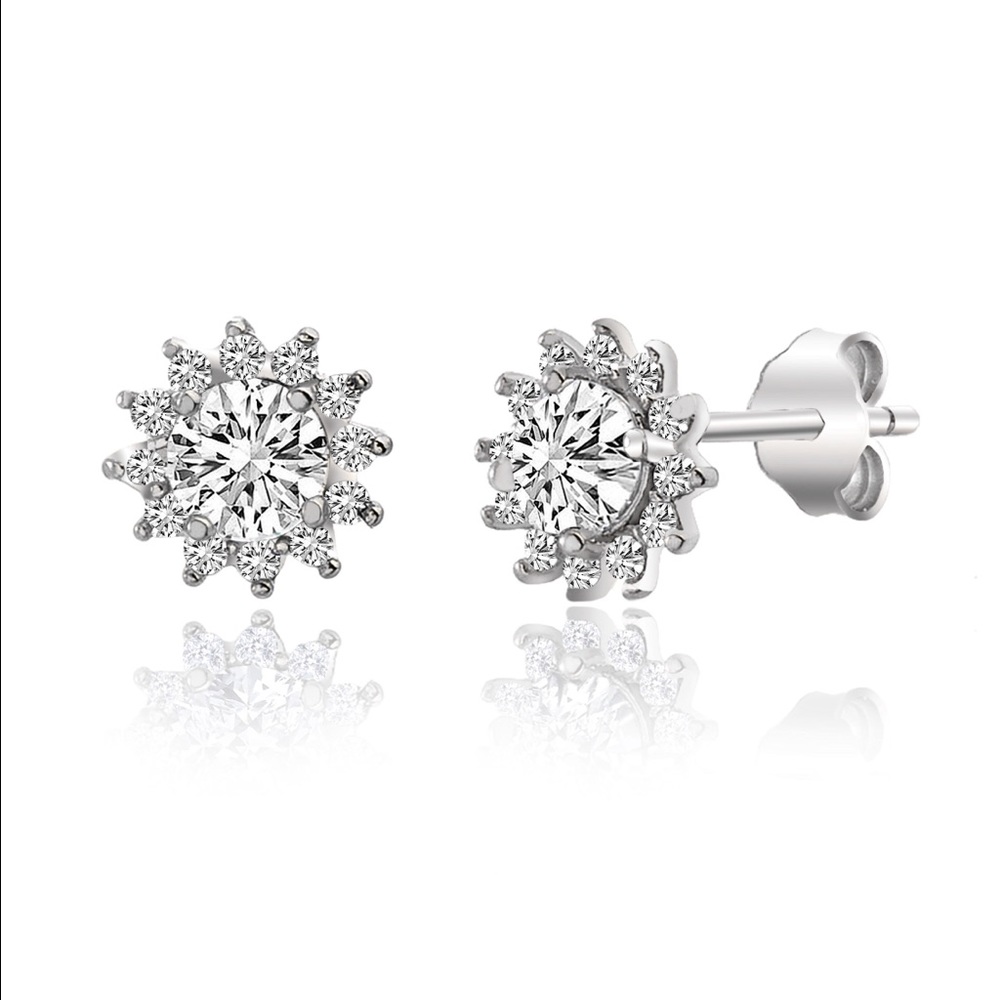 💎1 LEFT💎FLOWER HALO STUDS - Picture 1 of 8