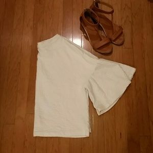 Cream Crop Top with Peplum Sleeves