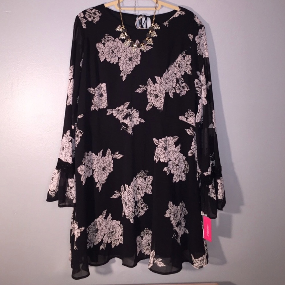 Boho Peasant Bell Sleeve Tunic Blouse Dress Floral