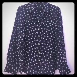 JCrew Factory patterned navy silk blouse size M