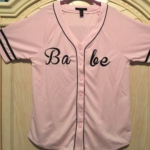 Pink and black baseball style tee