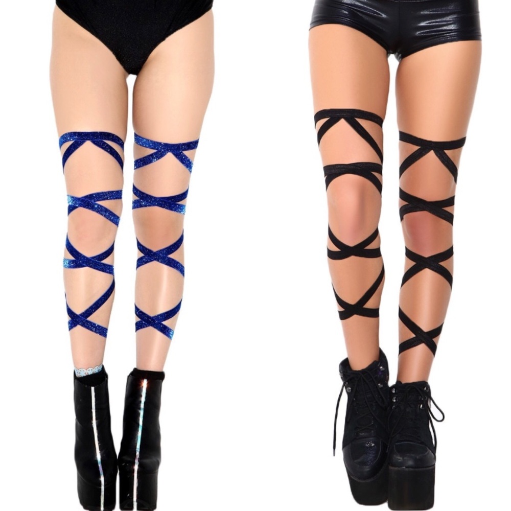 black/dark blue glitter leg wraps
