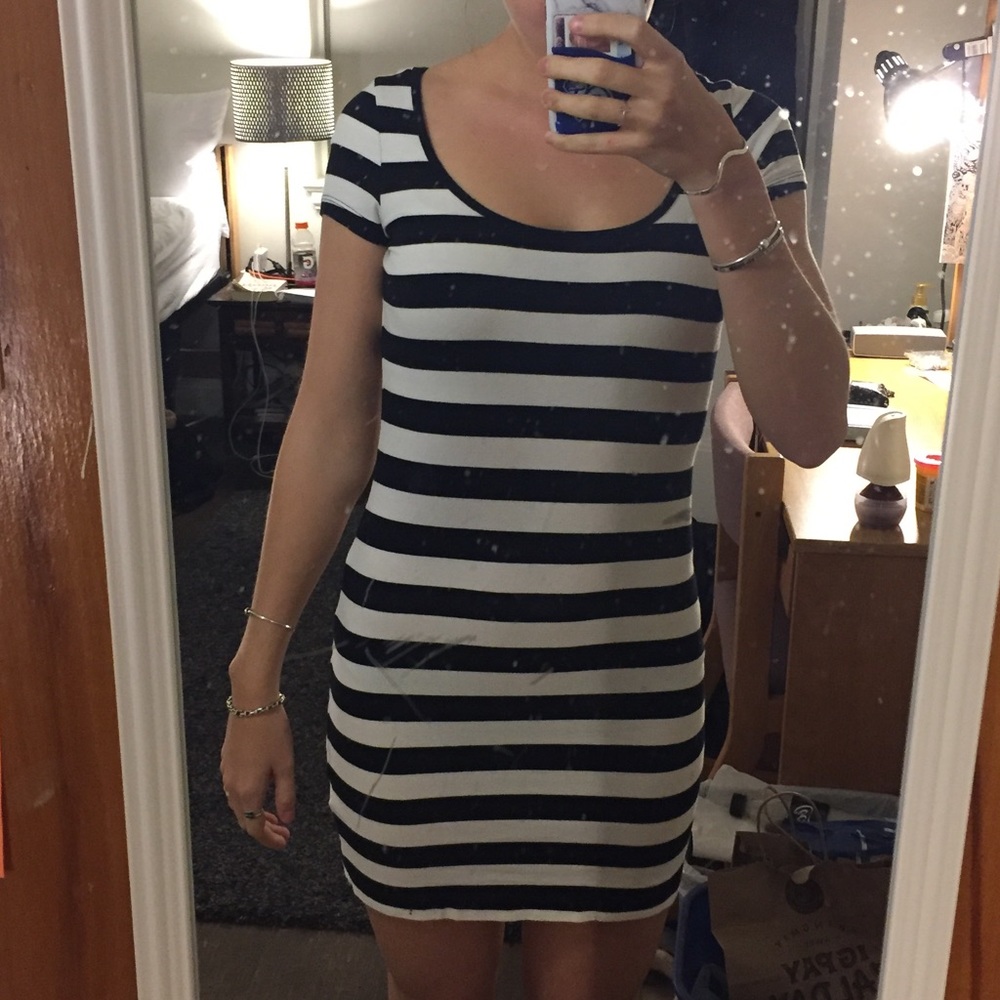 H&M Black and White Striped Bodycon Dress